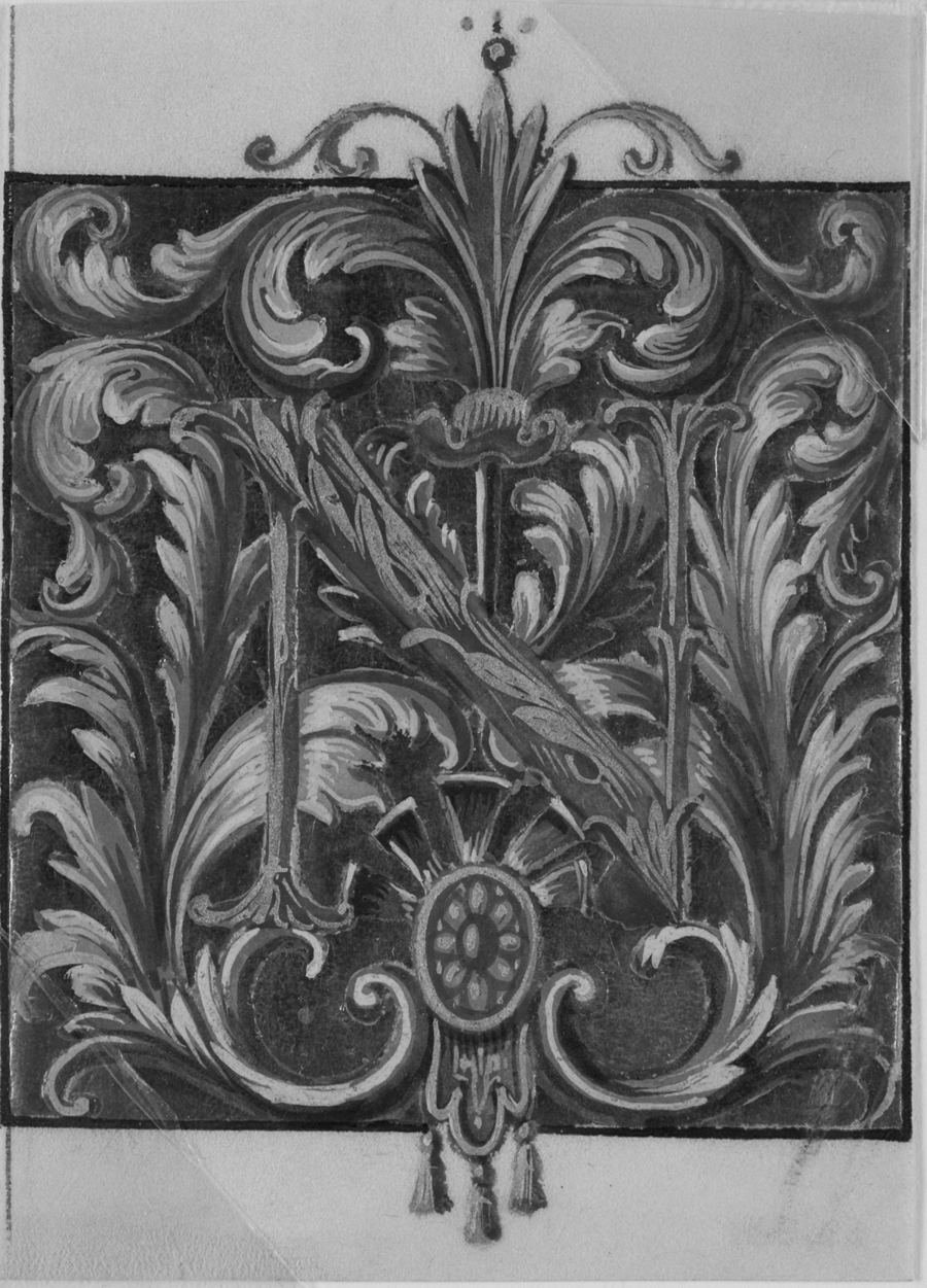 Illuminated initial N with acanthus leaves